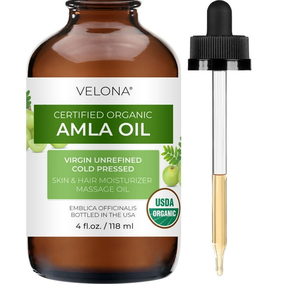 velona Amla Oil USDA Certified Organic - 4 Fl Oz | 100% Pure and Natural Carrier Oil | Extra Virgin, Unrefined, Cold Pressed | Body, Face & Skin Care