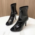 thumbnail image 2 of KIJBLAE Women Peep Toe High Heel Boots Patent Leather Stiletto Heel Side Ankle Boots Cut-Out Booties Dress Shoes Party Club Pointed Toe Slip-On Booties Black 43, 2 of 8