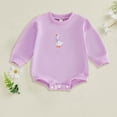 thumbnail image 2 of larppty Baby Boy Girl Sweatshirt Romper Long Sleeve Bodysuit | Unisex Baby Long Sleeve Oversize Romper Top, Baby Goose Clothes Fall, Ideal for Farm Animal Outfit&Daliywear (Z03-Purple, 0-3 Months), 2 of 6