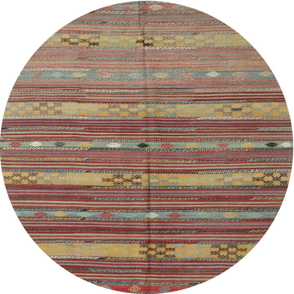 Ahgly Company Machine Washable Indoor Round Contemporary Fire Brick Red Area Rugs, 7' Round