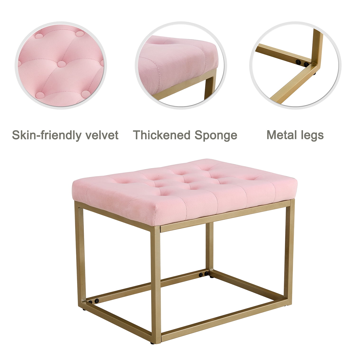 Kepooman Pink Bench, Square Shoe Changing Stool with Powder Coating Metal Legs, Velvet Bench for Living Room Kepooman Pink Bench, Square Shoe Changing Stool with Powder Coating Metal Legs, Velvet Bench for Living Room