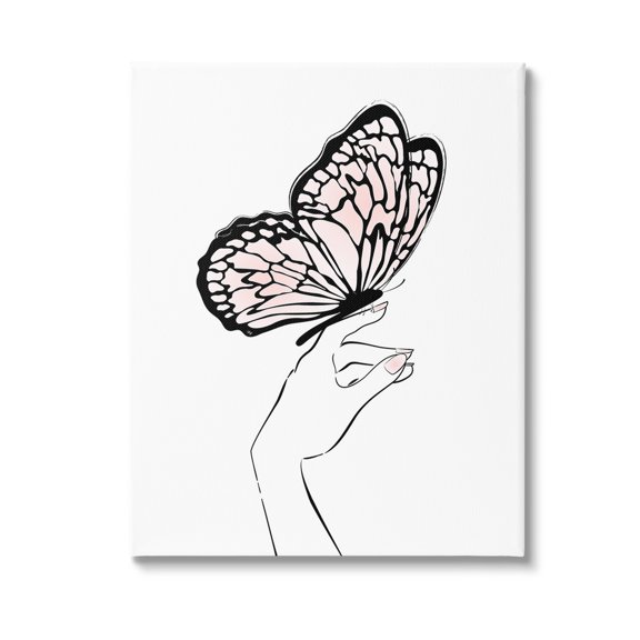 Stupell Industries Minimal Hand & Butterfly Animals & Insects Painting Gallery Wrapped Canvas Art Print Wall Art, 16 x 20