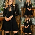 thumbnail image 2 of Vestido de fiesta de manga larga y corte A de color liso para mujer - Mezcla de algodón, cuello en V, otoño/invierno - Tallas de la S a la XXXL, 2 of 6