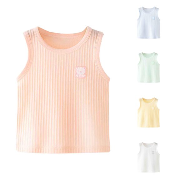 CUZIBR Girls Tops Crewneck Cartoon Pattern Baby Sleeveless Tank Top Outerwear Soft Casual Loose Fit Summer Camisole Tee,Pink,3-6 Months