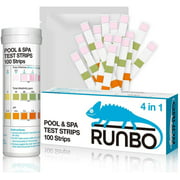 RUNBO Pool Test Strips 4-in-1 (100 Count) – Ideal for Swimming Pools, Spa, Hot Tub, Jacuzzi – Easy and Accurate Test for Free Chlorine, Bromine, Total Alkalinity and pH