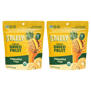Solely Organic Dried Pineapple Rings, Large 2 Pack â Real Fresh Fruit, Portable On-the-Go Snack
