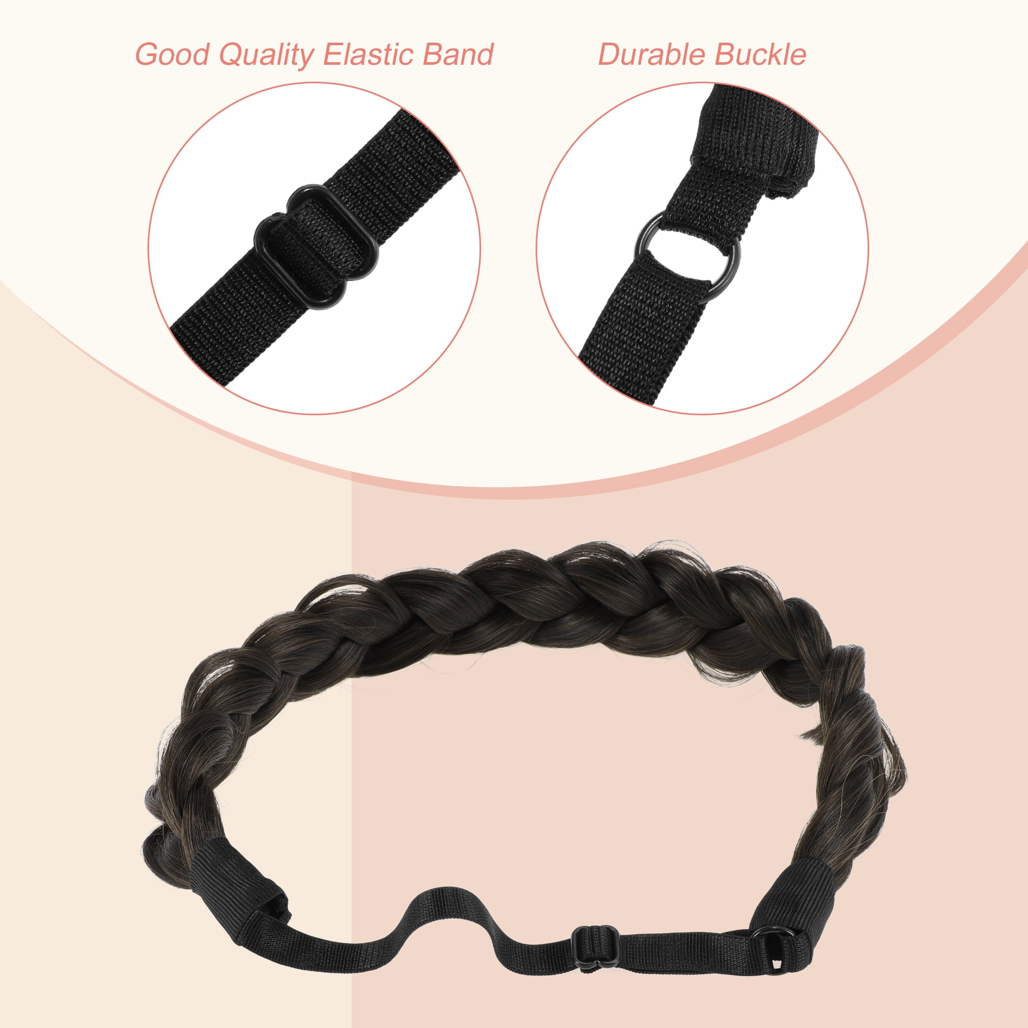 Unique Bargains Braided Hairpiece Elastic Band for Various Looks 1 Set Balck Brown