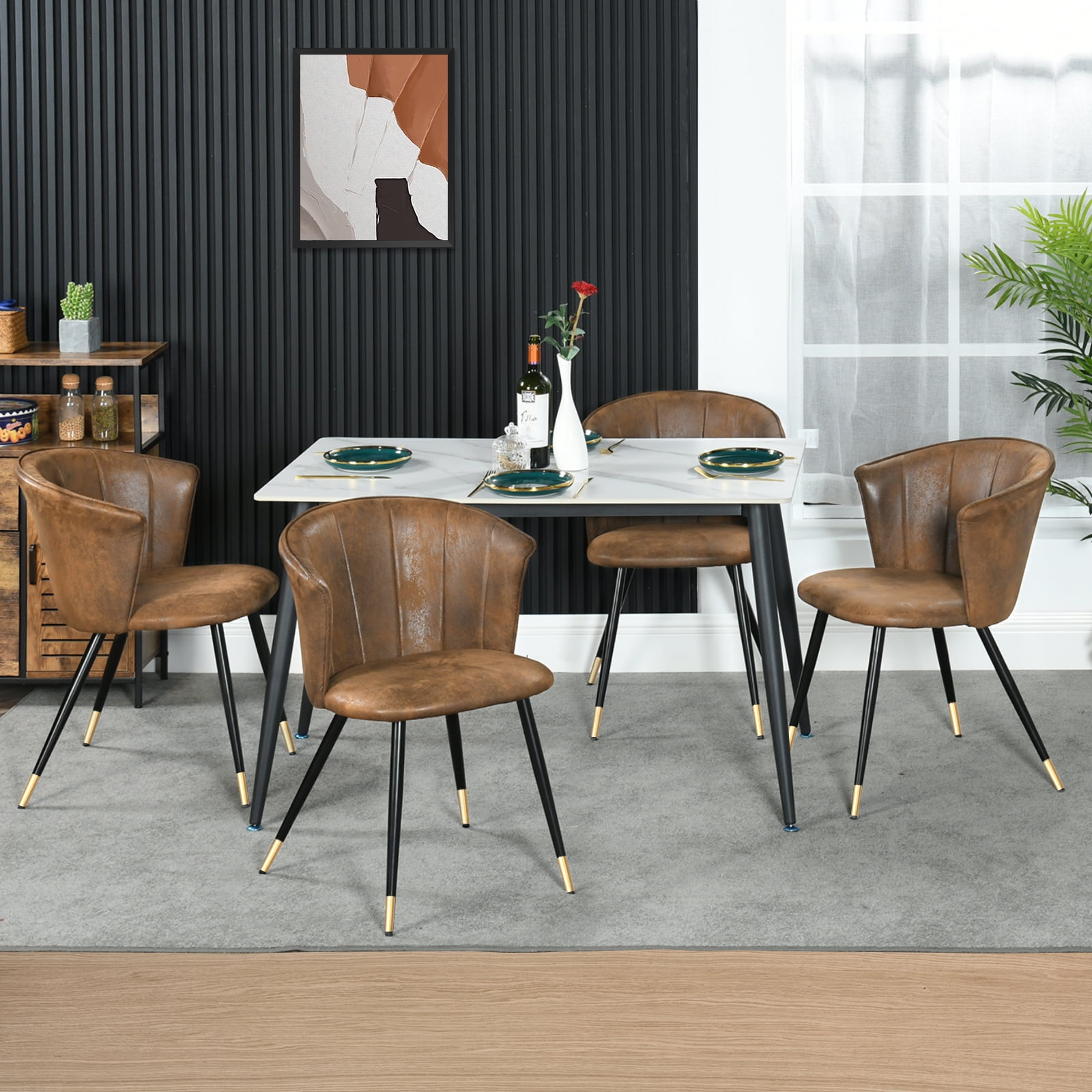 Homy Casa Dining Chairs Set of 2, Upholstered Kitchen and Living Room Side Chairs, Brown