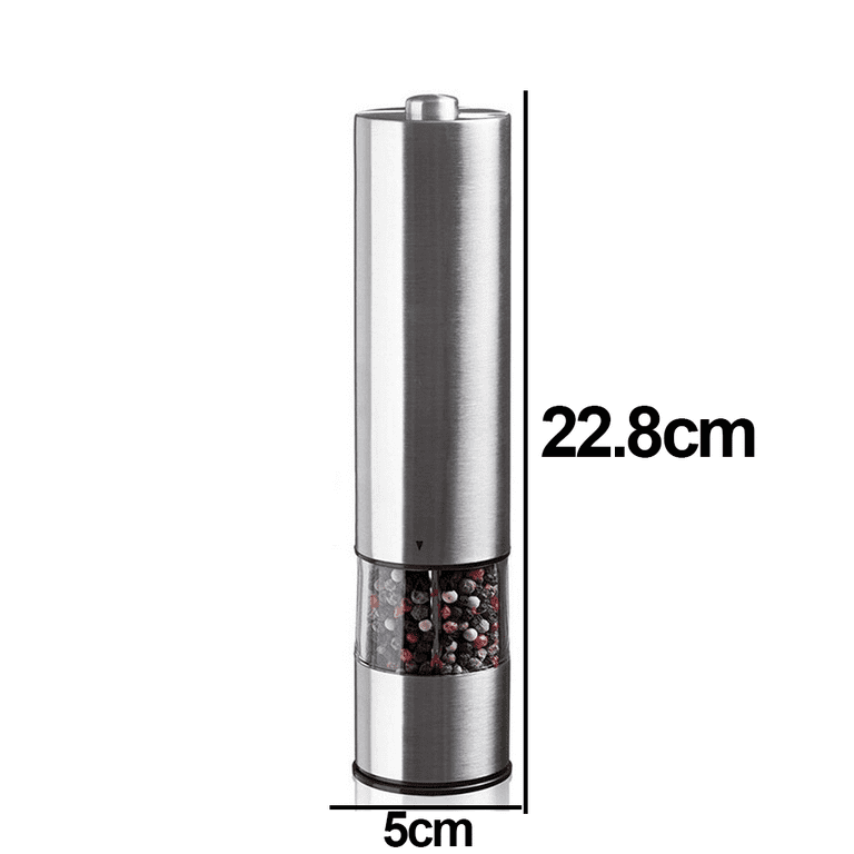 Salt and Pepper Grinder Set - Battery Operated Stainless Steel Mill with  Light,Automatic One Handed Operation - single 