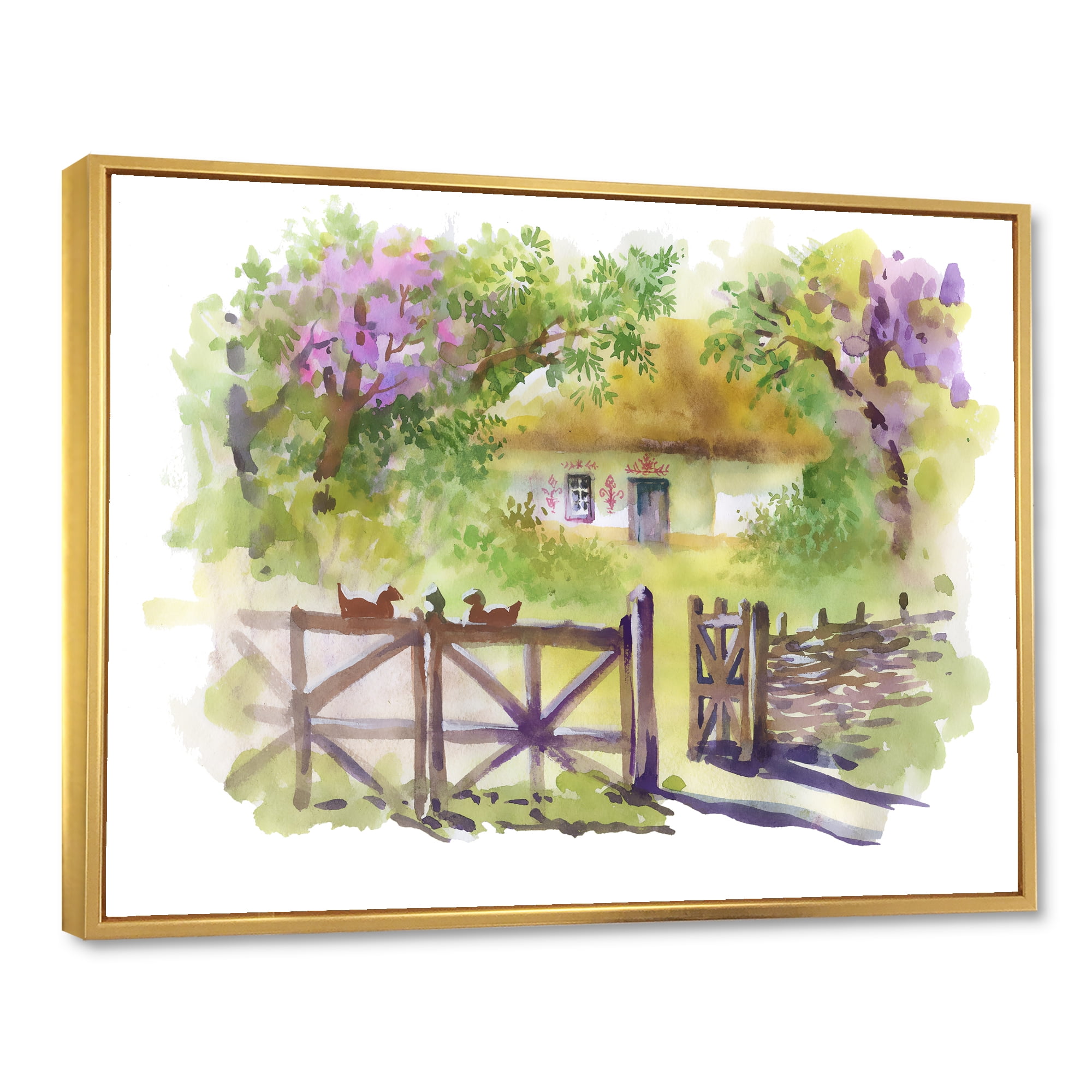 Designart 'Impression of Rustic Cottage In The Woods' Traditional Framed Canvas Wall Art Print
