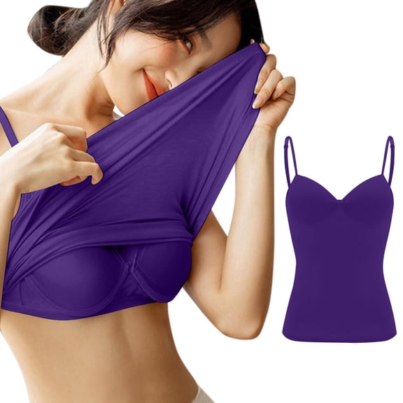 Hsovts Womens Built in Bra Tank Top Twist Front Adjustable Cami Shirts | Tank Tops with Built in Bras Women Summer Adjustable Spaghetti Strap Cami Shirt Twist Front Sleeveless Cami Tops Purple 5xL