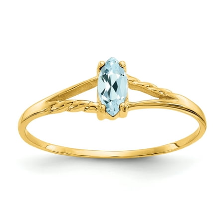 Aquamarine Ring Band - 10kt Yellow Gold Blue Aquamarine Birthstone Band Ring Size 7.00 March Marquise Fine Jewelry Ideal Gifts For Women Gift Set From Heart
