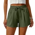 thumbnail image 4 of High Waisted Summer Shorts for Women Casual Drawstring Waist Stretchy Polyester Straight Leg Shorts with Pockets, Green, xxl, 4 of 5