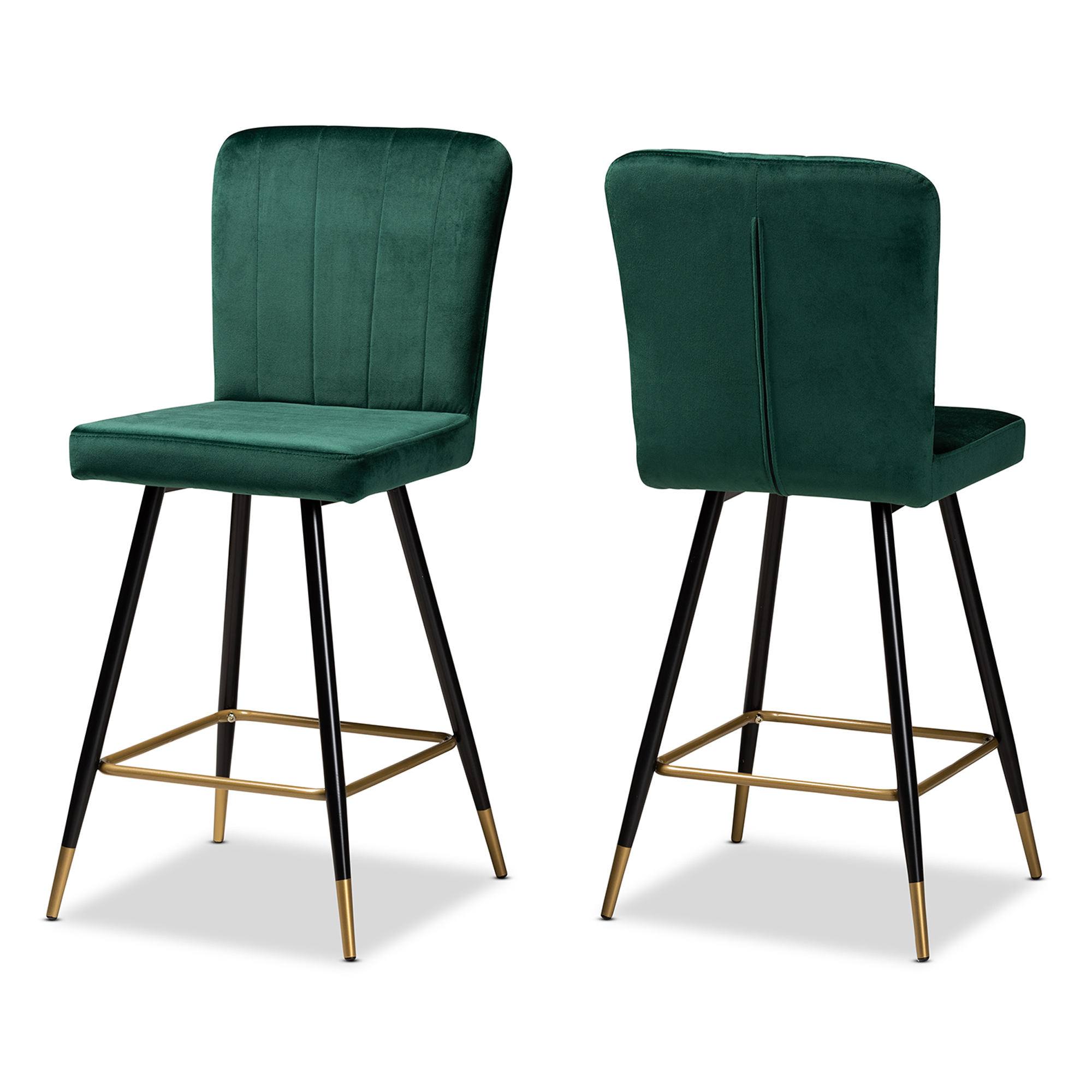 Baxton Studio Preston Bar Stool, Green, Black and Gold, Set of 2