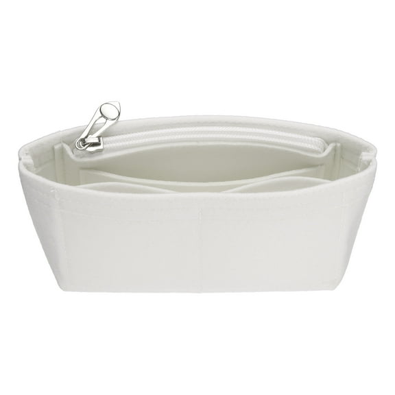 Uxcell Purse Organizer Insert, Small Felt Handbag Organizer Mini Bag Storage & Finishing Inner Bag Liner with Zipper for Chic Backpack Tote Shoulder Bags, White