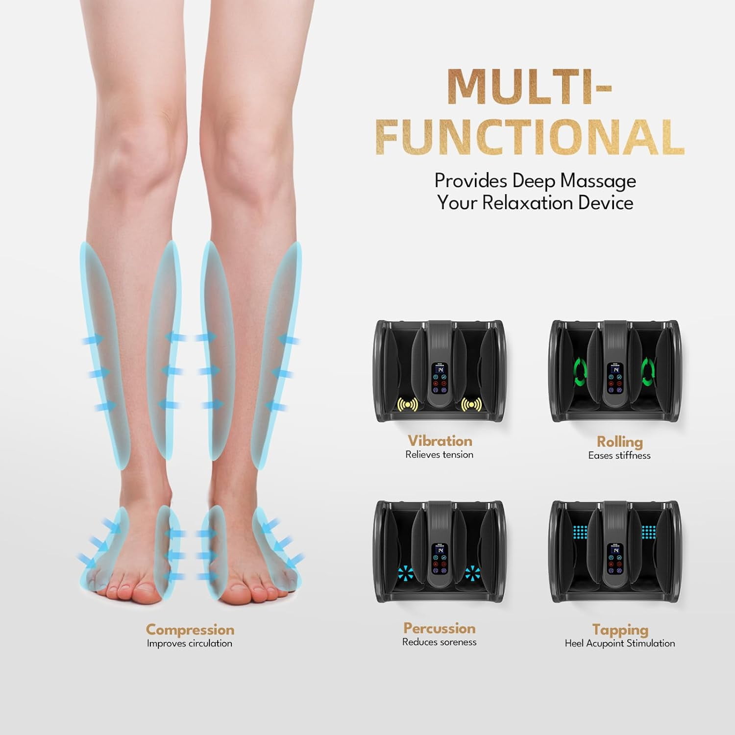 SUMELL Foot Massager- Foot Massager with Heat & Cooling Gel, Adjustable Compression and Deep Kneading for Pain Relief, Silver Grey