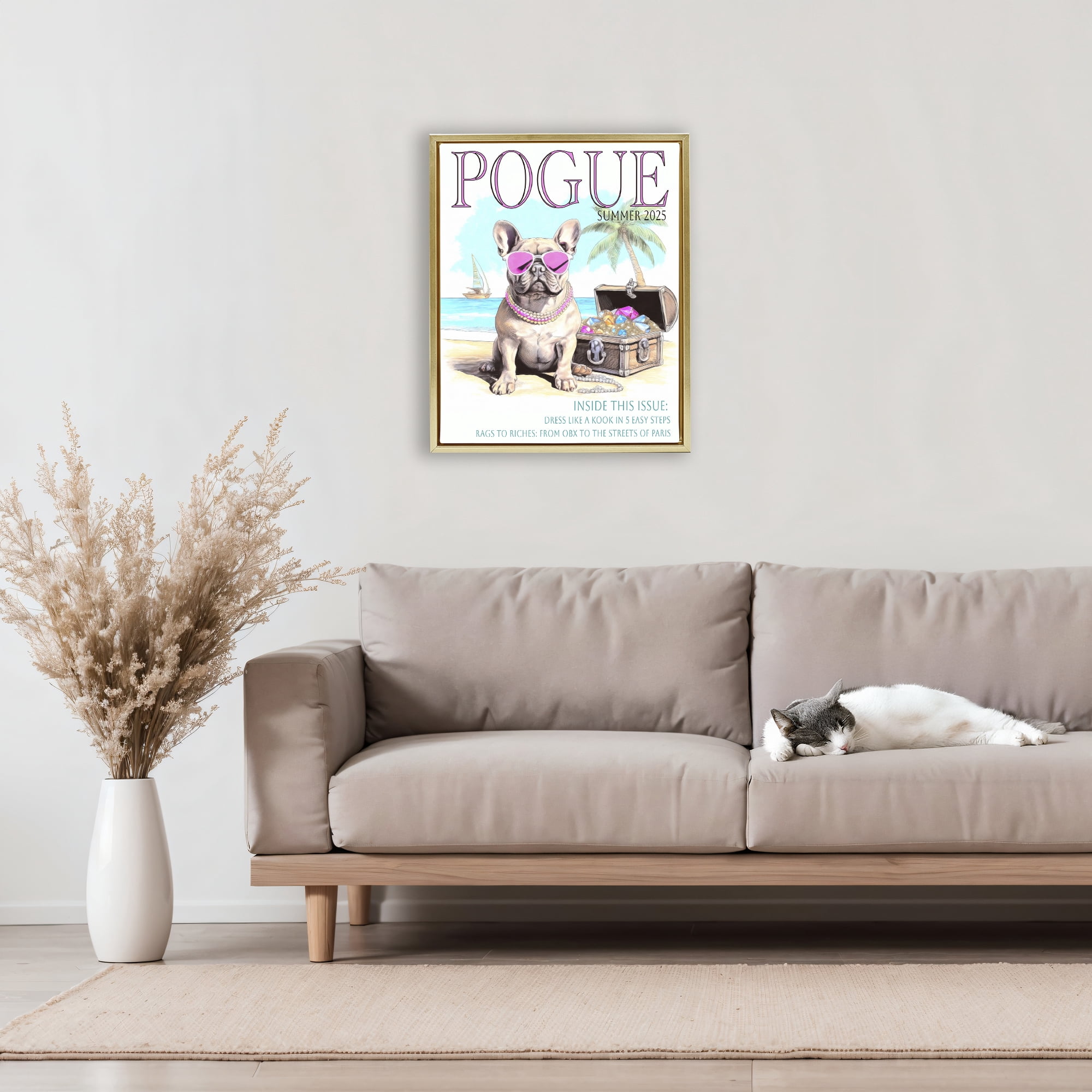 Stupell Industries Pogue Summer Dog Fashion Gold Framed Floater Canvas Wall Art, design by Grotto Studios