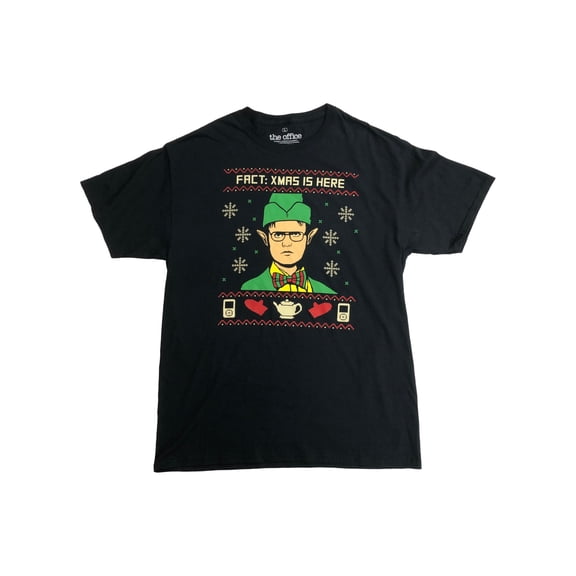 The Office Mens Dwight Schrute Christmas Black Elf Holiday T-Shirt Shirt Large