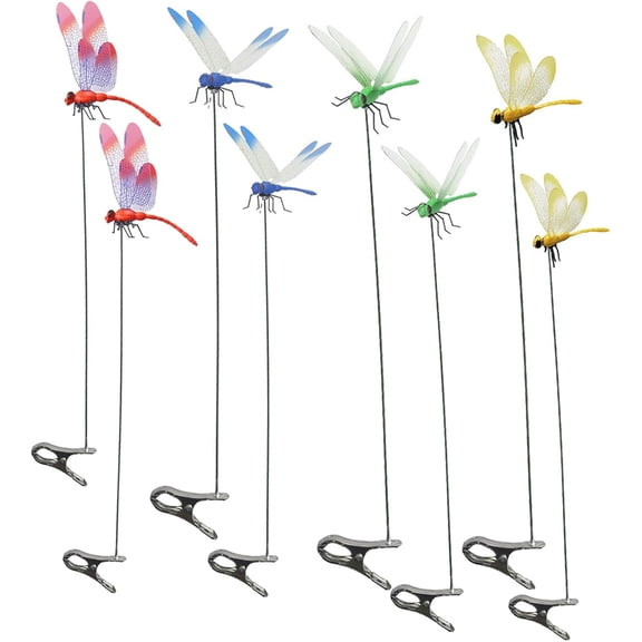 8PCs Fake Dragonfly Clips Outdoor Simulation Dragonfly Clip Natural Organic Concept Insert Pole Clip Gardening Decoration Insert Plaque Patio Garden Decoration