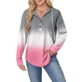 thumbnail image 4 of Sexlip Womens Color Block Sweatshirt Zip Long Sleeve V Neck Drawstring Hoodies Casual Fall Comfort Pocket Pullover Tops Pink M, 4 of 6