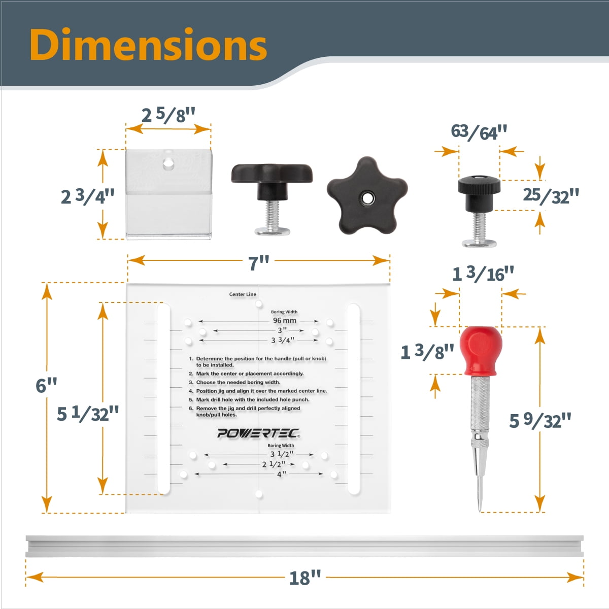 POWERTEC Cabinet Hinge and Hardware Jig Kit, Concealed Hinge Jig and Precision Marking System for Installing Pulls, Knobs, Handles on Cabinet & Drawer, and Cabinet Hinges Installation (72224N)