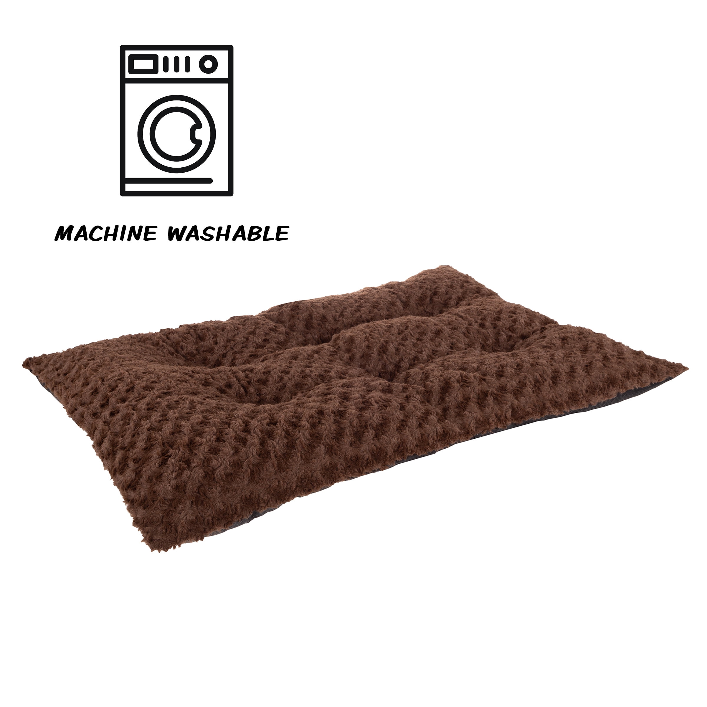 Petmaker Large Dog Crate Pad Faux Fur Pet Bed with Non-Slip Bottom for Crates and Kennels - Brown