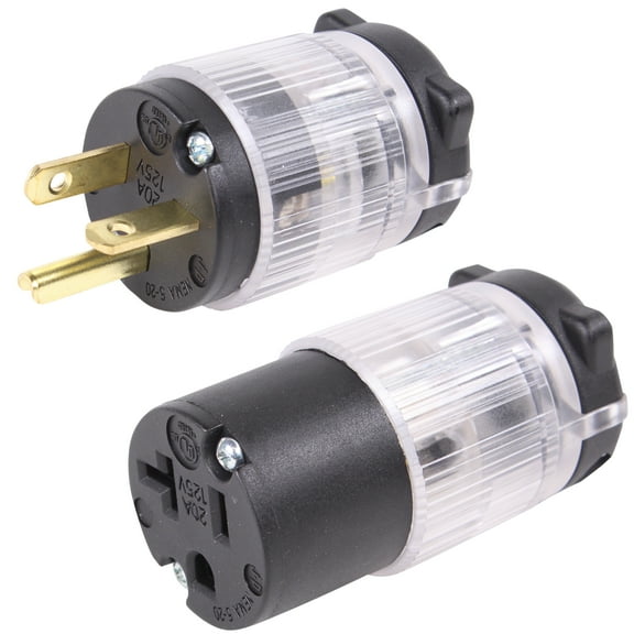 Journeyman-Pro HJP-520PC-LIT Lighted Plug & Connector Set 20 Amp 120-125 Volt, NEMA 5-20P 5-20R(5-20C), 2Pole 3Wire, Straight Blade, Male & Female Plug Combo Power Indicating (1)