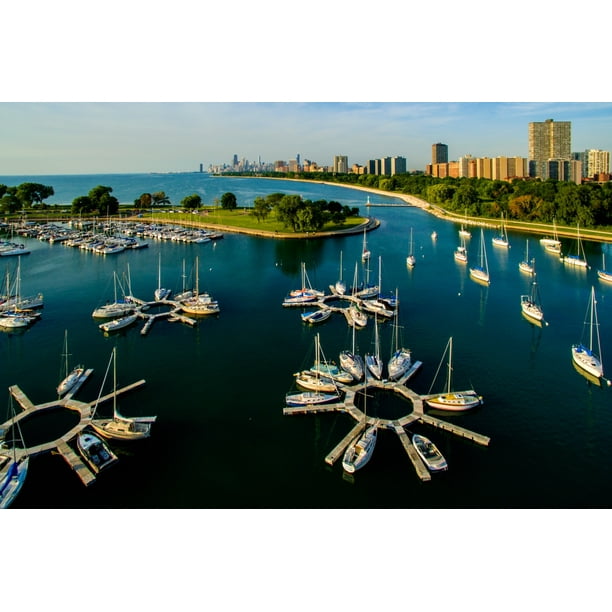 Sailing boats moored at Montrose Harbor Chicago Illinois USA Poster