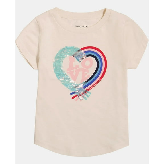 Nautica EGGNOG LOVE Girls' Short Sleeve Flip Sequin Graphic T-Shirt, US 3T