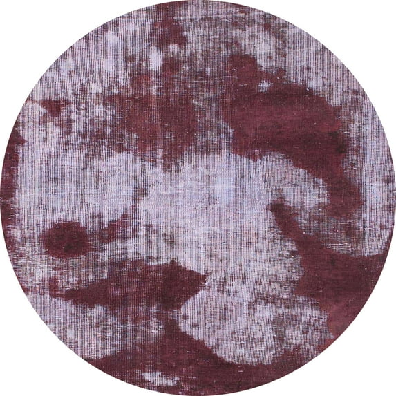 Ahgly Company Machine Washable Indoor Round Abstract Purple Area Rugs, 3' Round