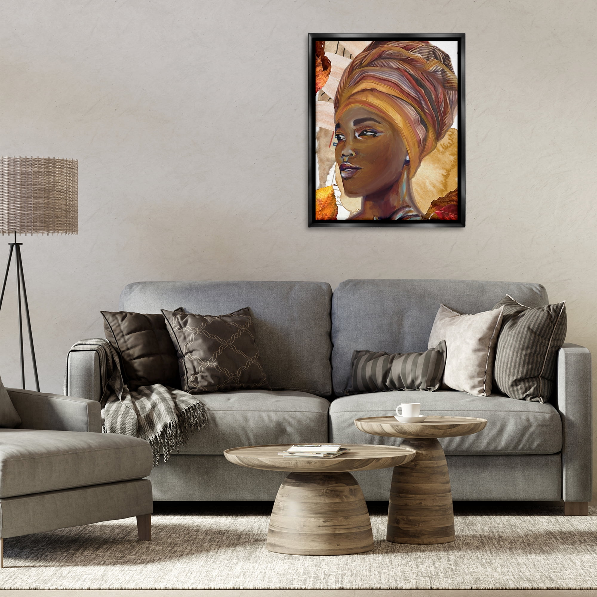 Stupell Industries Natural Tone Woman Portrait People Painting Black Floater Framed Canvas Art Print Wall Art, 25 x 31