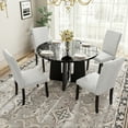 thumbnail image 4 of Harper & Bright Designs 5 Piece Round Dining Table Set for 4, Modern Marble Dining Table and 4 High Back Upholstered Chairs for Dining Room Kitchen, Beige+Black, 4 of 19