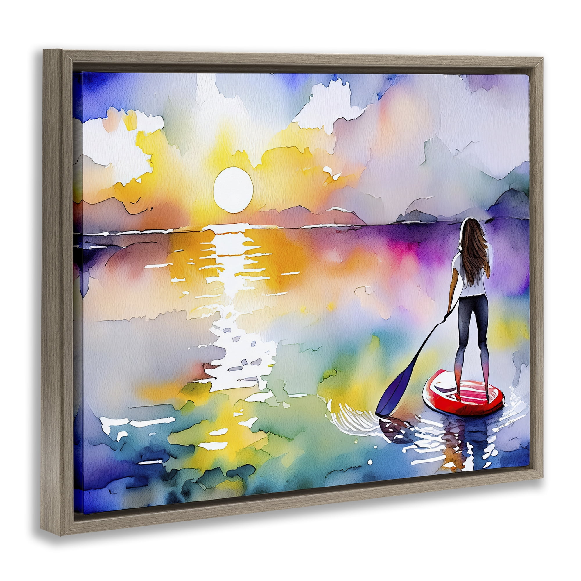 Stupell Industries Sunset Paddle Drift Brown Framed Floater Canvas Wall Art, design by Shelly Craig