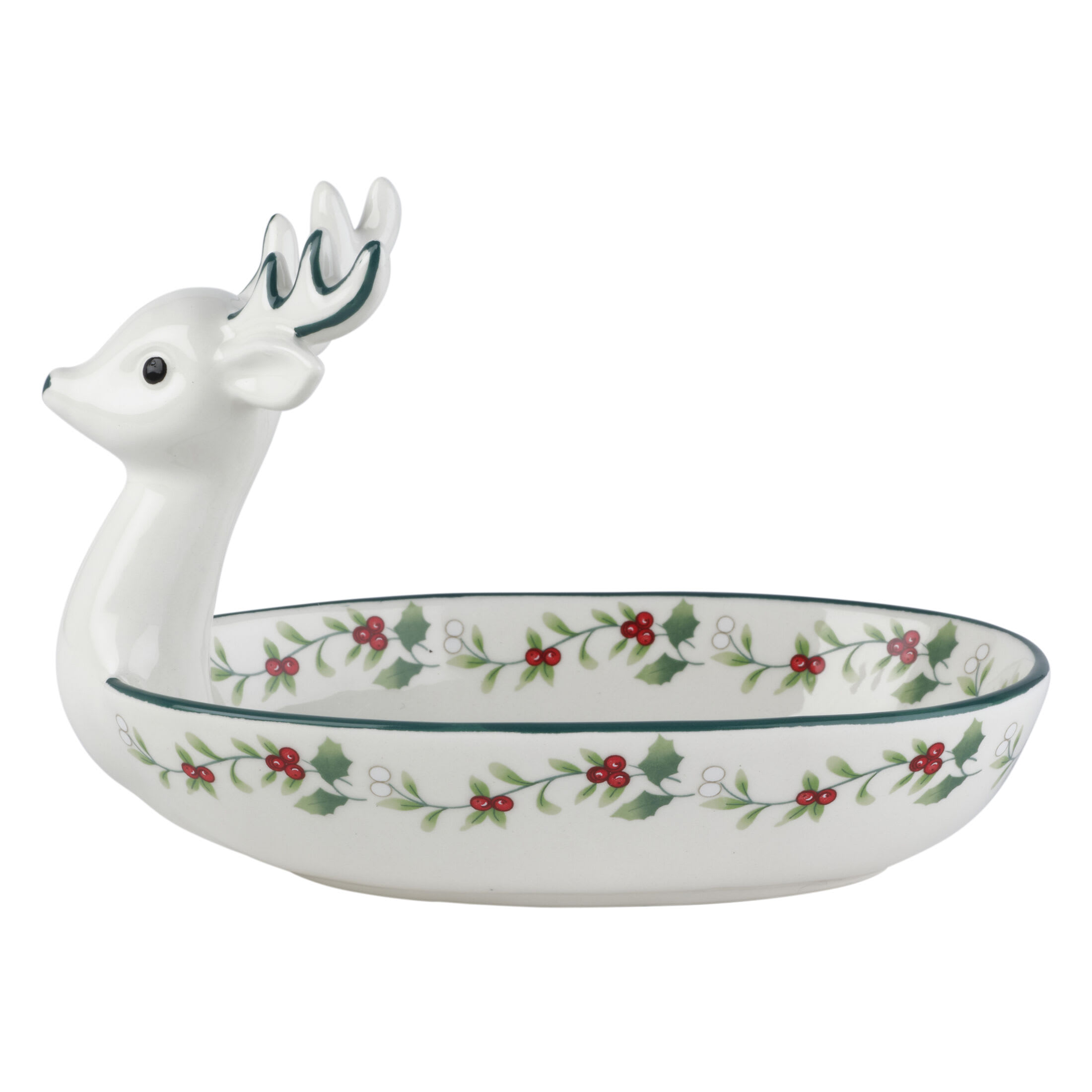 Pfaltzgraff Winterberry Dolomite 8.5 in Reindeer Candy Dish Accent Plate