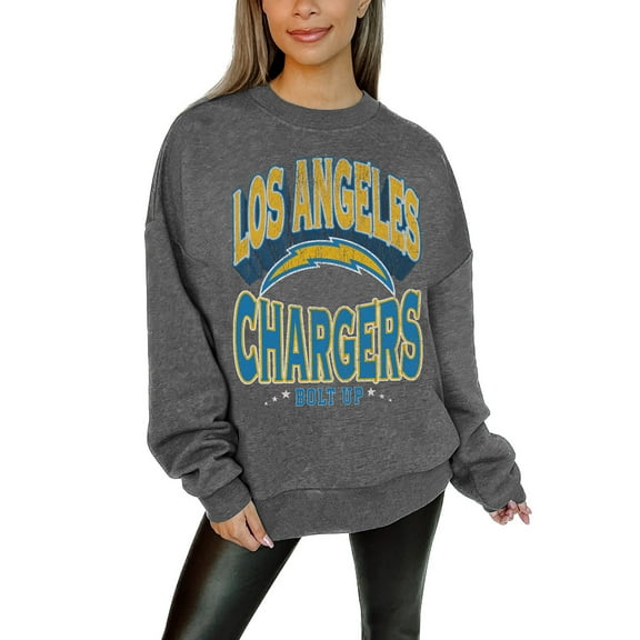 Women's Gameday Couture Charcoal Los Angeles Chargers Oversized Long Weekend Premium Fleece Drop Shoulder Pullover