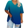 thumbnail image 2 of Fashion Olyvenn Plus Size Tops for Women Casual Summer T Shirts V Neck Short Sleeve Tunics Gradient Loose Basic Tees Black XXXXXL, 2 of 5