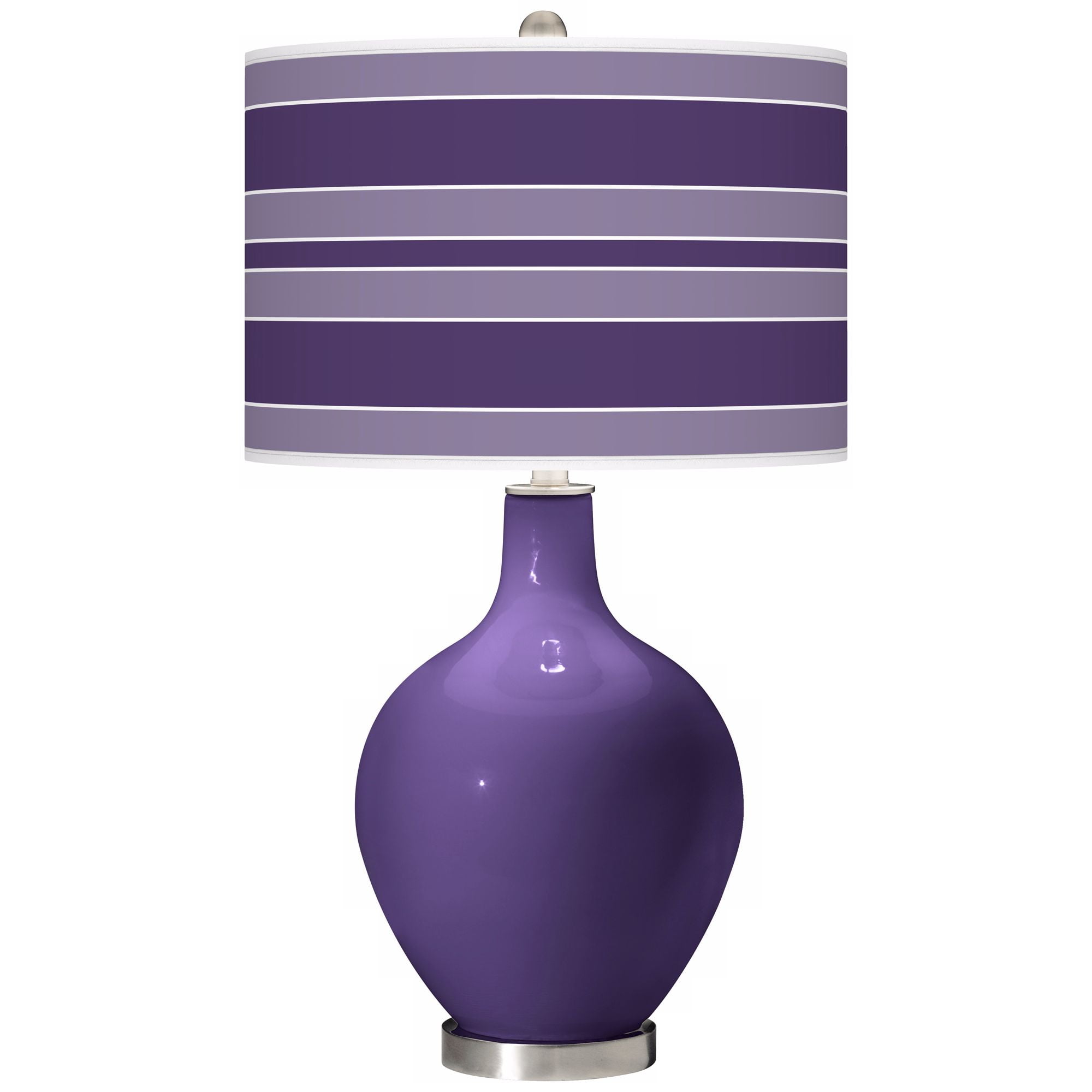 モダンテー Modern Table Lamp OVO Izmir Purple Glass White Linen Drum Shade ...