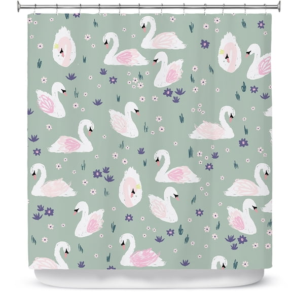 Shower Curtains 70" x 93" from DiaNoche Designs by Metka Hiti - Swans Green