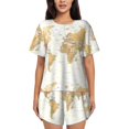 thumbnail image 1 of Balery World Map 1 Conjunto de Pijama para Mujer con Estampado, Dos Piezas de Manga Corta y Shorts, Ropa de Dormir Suave con Cuello Redondo y Bolsillos-Large, 1 of 6