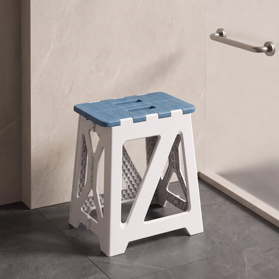 Foldable Shower Chair, Anti-Slip Bathtub Seat for Seniors, Blue, 15.7" Height