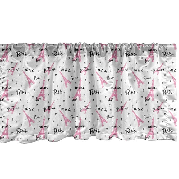 Ambesonne Paris Window Valance, Je Taime Romance Hearts, 54" X 18", Pale Pink White
