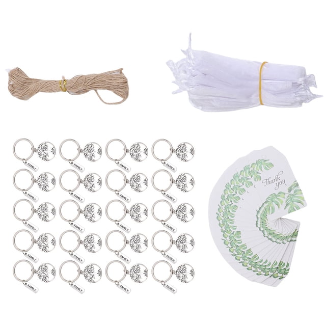 Family Tree Keychain Bulk with Cards Organza Bag, 20 Pack Appreciation Gift Keychain for Teachers' Day Thanksgiving Day