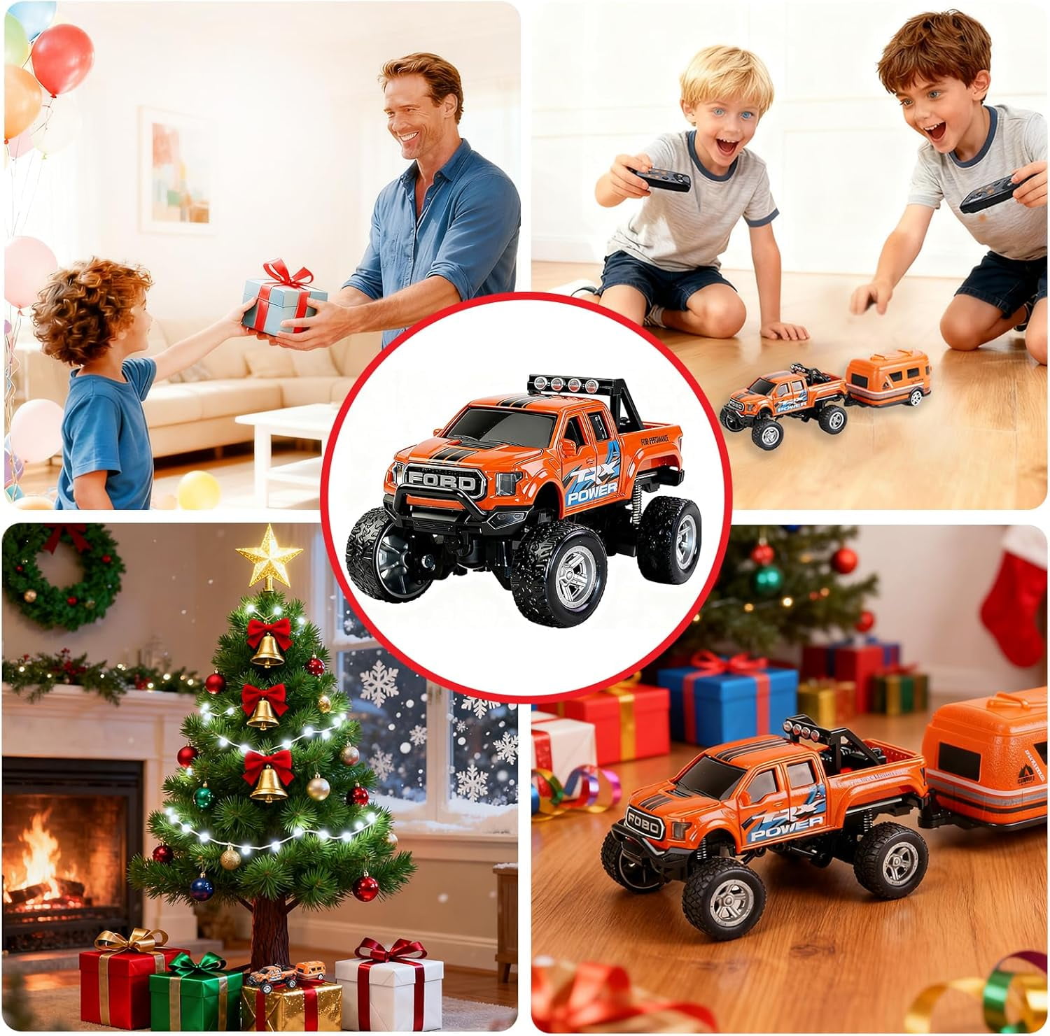 Mini RC Truck, 1/64 Scale Alloy Remote Control Monster Truck with Lights, 2.4GHz Remote Control Car, Mini Monster Truck with Trailer,Speed & Steering Adjustable Orange