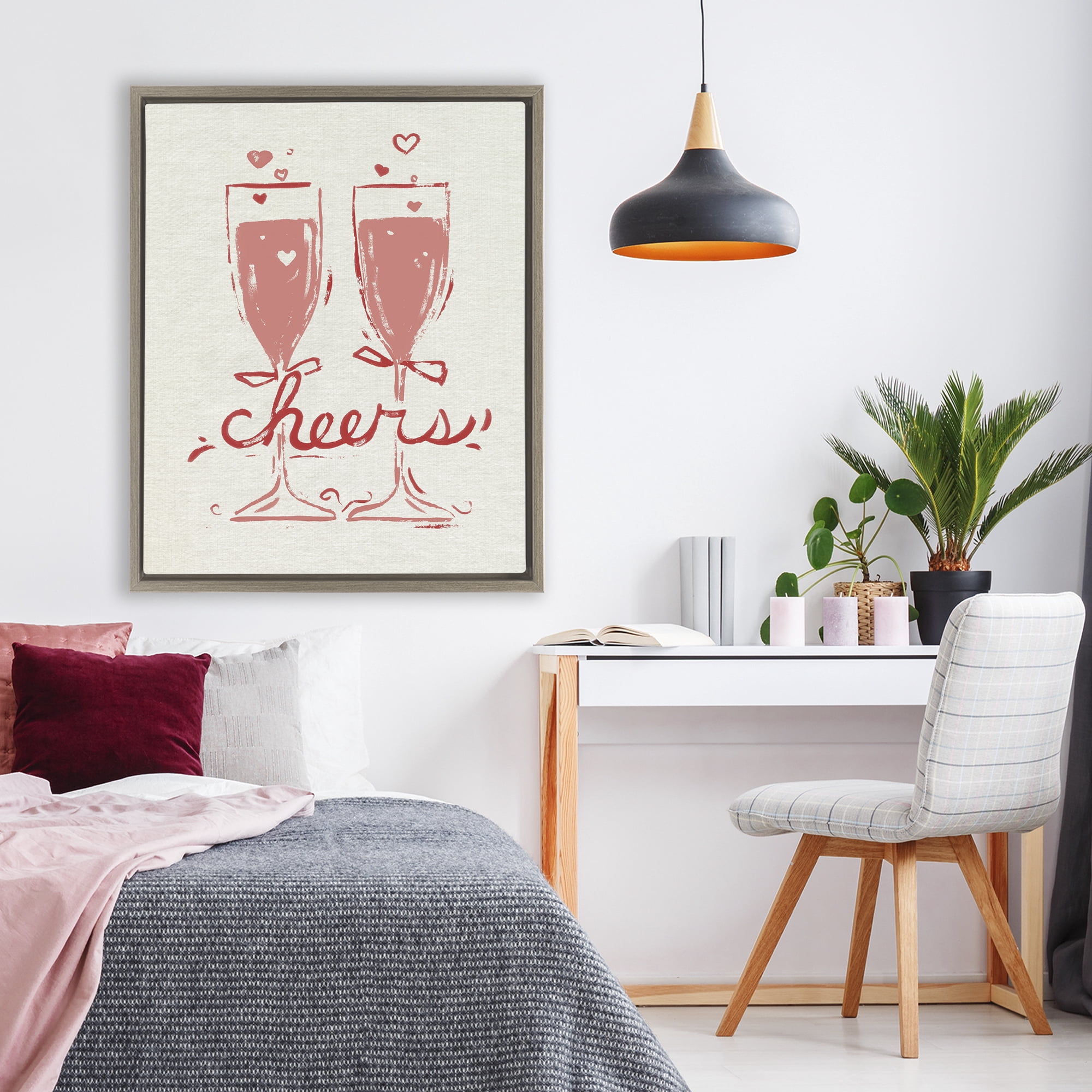 Stupell Industries Romantic Cheers To Love Brown Framed Floater Canvas Wall Art, design by June Erica Vess