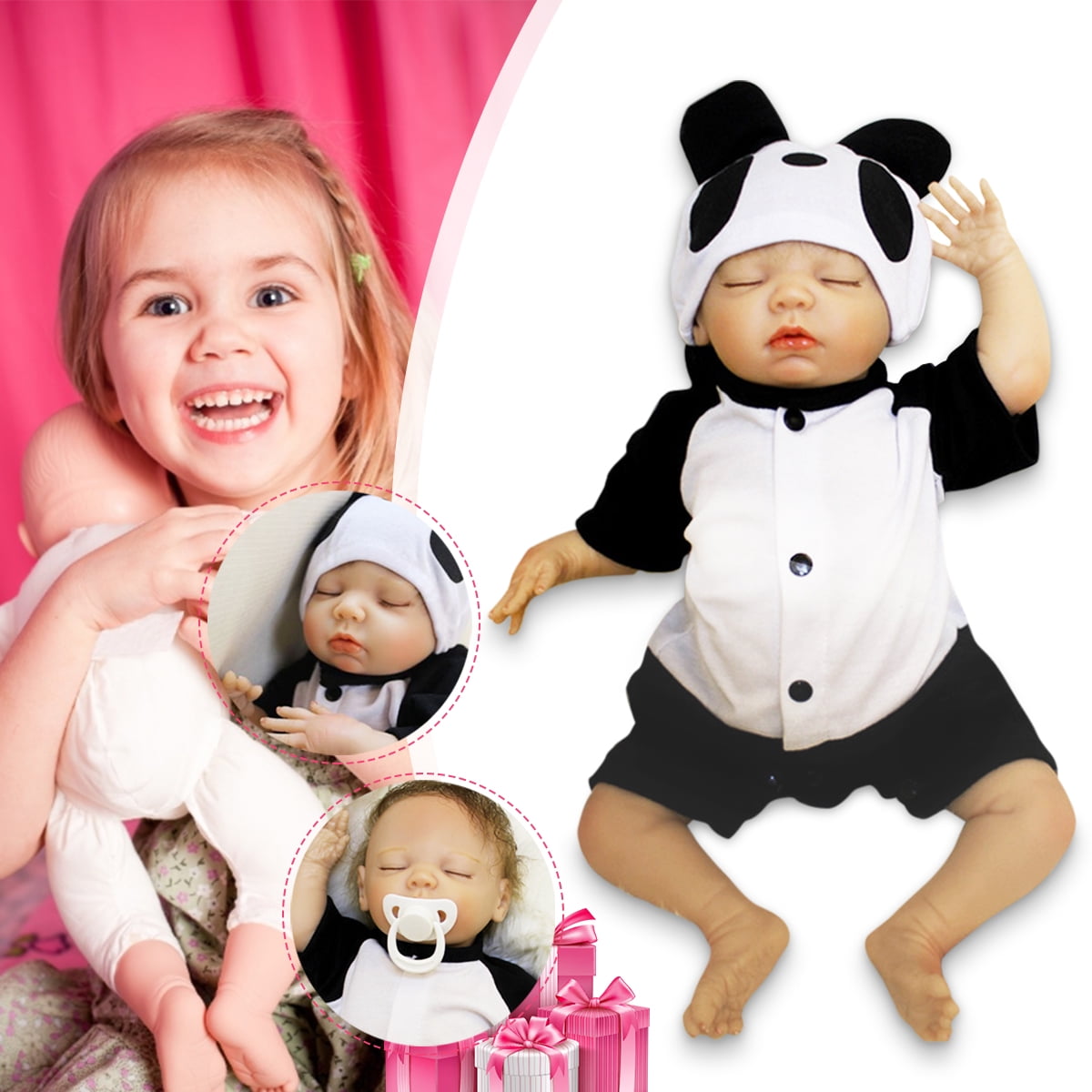 US 45x19cm Lifelike Reborn Doll Newborn Baby Silicone Vinyl Real Doll Kid Gift