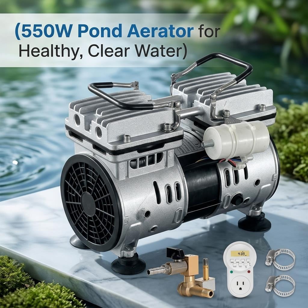 550W Power Air Compressor, Pond Aerator, Pond Aerator Pump, Pond Aeration Kit with Timer for Commercial Fish Pond