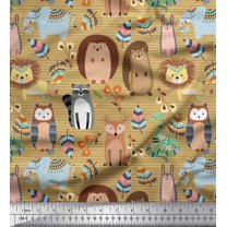 Soimoi Brown Heavy Satin Fabric Stripe & Animals Tribal Fabric Prints By Yard 54 Inch Wide