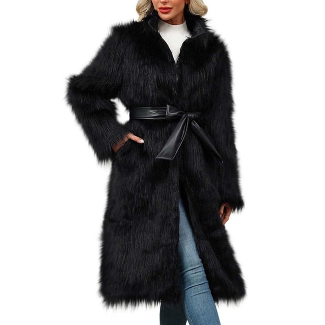 Manteau Trench Surdimensionné en Fausse Fourrure pour Femme, Ouvert à l'Avant, Col à Revers, de Luxe, d'Hiver, Pièce Marquante, Chic, de Soirée
