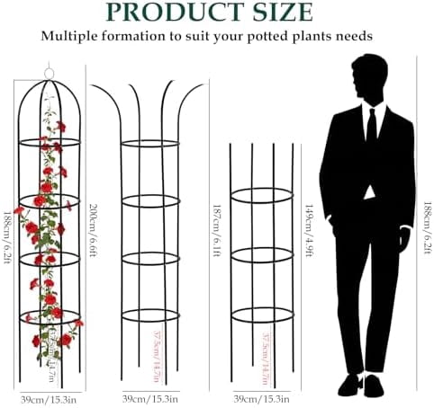 100% Metal Garden Obelisk Trellis for Climbing Plants Outdoor, 6.6ft Tall Metal Plant Support with Garden Twist Tie for Tomato Cucumber Pea Ivy Vines Rose Clematis Potted Plant Trellis 1 Pack
