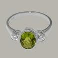 thumbnail image 5 of LBG British Made 9k White Gold Natural Peridot & Diamond Womens Promise Ring - 33 size options - Size 7, 5 of 6